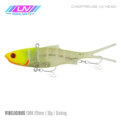 Samaki Vibelicious 125MM/30G Soft Vibe -Fishing Gear Shop Samaki Vibelicious Fork 125mm 30g Chartreuse UV Head 800x