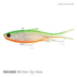 Samaki Vibelicious 125MM/30G Soft Vibe -Fishing Gear Shop Samaki Vibelicious Fork 125mm 30g Lime Orange 800x