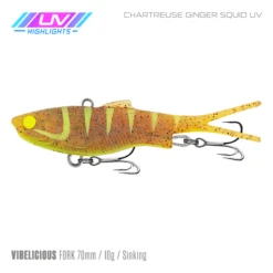 Samaki Vibelicious 70MM/10G Soft Vibe -Fishing Gear Shop Samaki Vibelicious Fork 70mm 10g Chartreuse Ginger Squid UV 800x