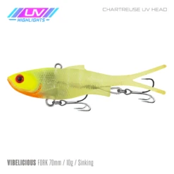 Samaki Vibelicious 70MM/10G Soft Vibe -Fishing Gear Shop Samaki Vibelicious Fork 70mm 10g Chartreuse UV Head 800x