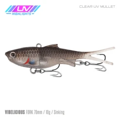 Samaki Vibelicious 70MM/10G Soft Vibe -Fishing Gear Shop Samaki Vibelicious Fork 70mm 10g Clear UV Mullet 800x