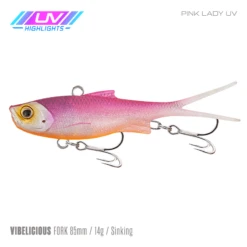 Samaki Vibelicious 85MM/14G Soft Vibe -Fishing Gear Shop Samaki Vibelicious Fork 85mm 14g Pink Lady UV 800x