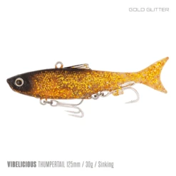 Samaki Vibelicious Thumper 125MM/30G Soft Vibe 25 Samaki Vibelicious Thumper 125MM/30G Soft Vibe -Fishing Gear Shop Samaki Vibelicious Thumpertail 125mm 30g Gold Glitter 800x