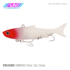 Samaki Vibelicious Thumper 125MM/30G Soft Vibe 39 Samaki Vibelicious Thumper 125MM/30G Soft Vibe -Fishing Gear Shop Samaki Vibelicious Thumpertail 125mm 30g White Red Head 800x